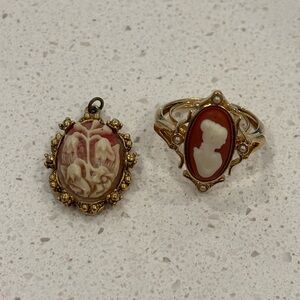 Elegant Cameo Pendant and Ring Set vintage